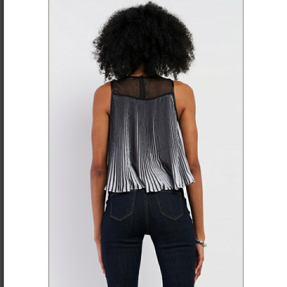 🏆HP🏆 Pleated Blouse w/ Vegan Leather Trim - Picture 3 of 5